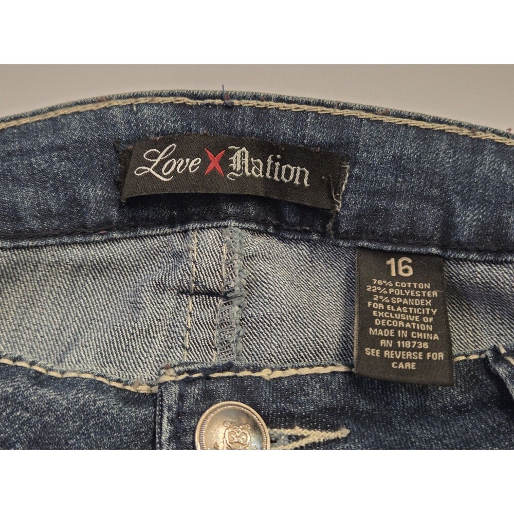 Love X Nation Women's Size 16 Bootcut Jeans Cross Bling Y2K Dark Wash 36x33.5 - Picture 6 of 9